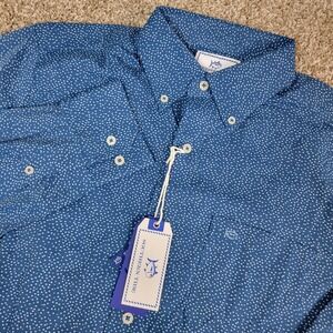 Southern Tide Intercoastal Mens Small Blue AOP Dots Performance Button Down